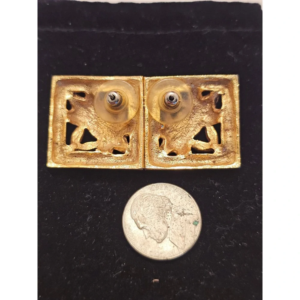 Catherine Stein Design Vintage Gold Multi Color Jewel Floral Square Earrings